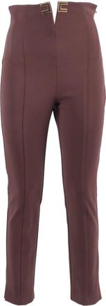 Elisabetta Franchi Slim-fit Trousers, female, Brown, Size: XL Double-layer Stretch Crepe Trousers