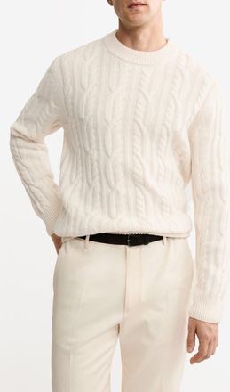 Mango Wool Cable Sweater in Ivory White at Nordstrom, Size Medium