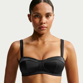 Nike Womens SKIMS Satin Shine Padded Picot Sports Bra in Black | IV6685-054