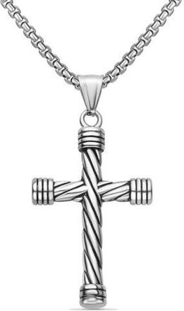 Edforce Mens Twisted Cross Pendant Necklace in Silver at Nordstrom Rack