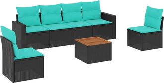 vidaXL Set De Sof&aacute;s De Jard&iacute;n 7 Pzas Con Cojines Rat&aacute;n Sint&eacute;tico Negro Vidaxl