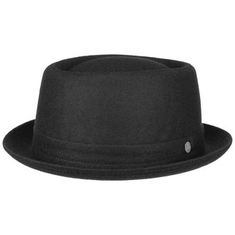 Lierys Panno Wool Pork Pie Felt hat for Women/Men - Temperature-regulating - Made in Italy - Wool Felt hat for Fall/Spring - Fedora Black L (58-59 cm)
