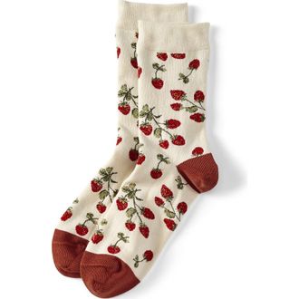 Lands End 1-Pack Novelty Crew Socks in Red Strawberry/ivory at Nordstrom