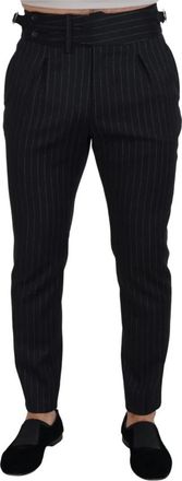 Dolce & Gabbana Gestreepte Wol Chino Broek - Heren - Slim Fit Broeken - Zwart - M - Wol - Broeken