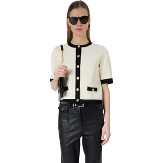 Gerard Darel Laila Short Sleeve Round Neck Cardigan in Ecru at Nordstrom, Size X-Large