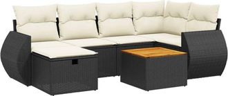 vidaXL Vidaxl - Set De Comedor De Jard&iacute;n 7 Pzas Y Cojines Rat&aacute;n Sint&eacute;tico Negro