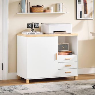 SoBuy Office Storage Cabinet - 3 Drawers & Open Shelf Scandi in White