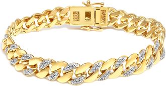 House of Brilliance 14K Yellow Gold Plated.925 Sterling Silver 3/8 Cttw Diamond Cuban Bracelet