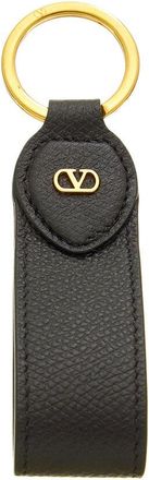 Valentino Vlogo Plaque Leather Keychain