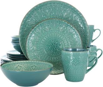 Elama Sea Foam Mozaic 16 Piece Luxurious Stoneware Dinnerware with Complete Setting for 4 in Green at Nordstrom
