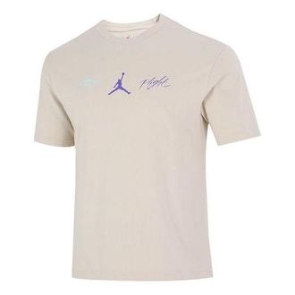 Nike Jordan Mens Air Jordan Back Character Alphabet Printing Casual Round Neck Short Sleeve Beach White T-Shirt DM1445-126
