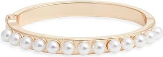 Open Edit Faux Pearl Orb Bangle in White- Gold at Nordstrom