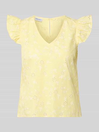 Pieces Regular Fit Blusentop aus reiner Baumwolle Modell BANNA in Hellgelb, Gr&ouml;&szlig;e XL