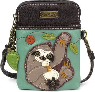 Chala Crossbody Cell Phone Purse - Women PU Leather Multicolor Handbag with Adjustable Strap - Sloth Teal