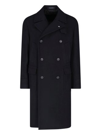 Tagliatore Double-Breasted Black Wool Coat with Classic Lapels