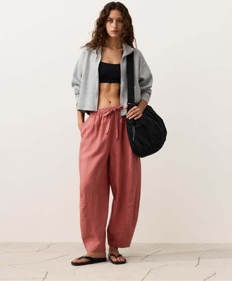 Oysho Pantaloni a palloncino color corallo 100% lino-Arancione