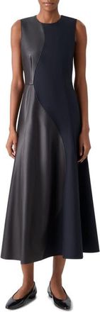 Akris Leather Patch Cotton & Wool Midi Dress in Black at Nordstrom, Size 10