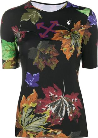 Off-white T-shirt met bloemenprint - 1084 BLACK MULTICOLOR