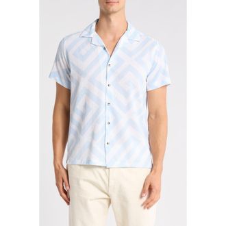 T.R. Premium Geometric Print Camp Shirt in Blue Finch at Nordstrom Rack, Size Xxx-Large