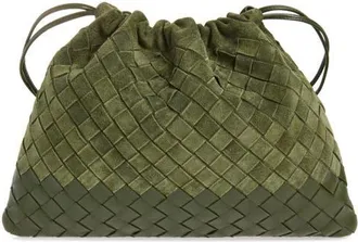 Bottega Veneta Medium Dustbag Intrecciato Suede & Leather Shoulder Bag in 3785 Green Tweed-Gold at Nordstrom