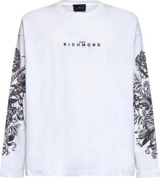 John Richmond Hoodies & sweatvesten, Heren, Wit, XL, Katoen, Lange mouwen T-shirt met voorlogo