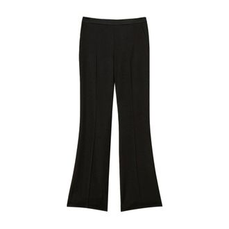 Twinset Wide Trousers, female, Black, XS, Black Wool Trousers with Satin Waistband