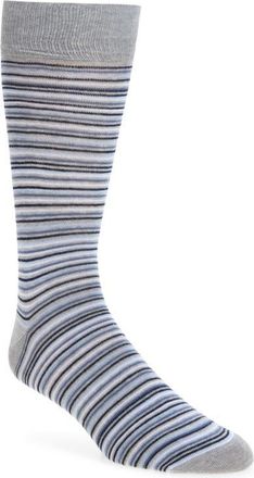 Nordstrom Stripe Cotton Blend Dress Socks in Blue Multi at Nordstrom