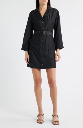 Ciebon Franny Long Sleeve Denim Mini Shirtdress in Black at Nordstrom, Size Medium