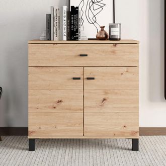 Dmora Aparador Pisac, C&oacute;moda Con Caj&oacute;n, 2 Estantes, Puerta Batiente, Corredera, 77x35x78h Cm Marr&oacute;n Roble Nudoso