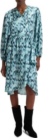 Boss Orange by Hugo Boss Divanta Long Sleeve Midi Dress in Teal Multi at Nordstrom Rack, Size Xx-Large