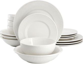 Elama Kate 16 Piece Textu Trim Double Bowl Porcelain Dinnerware Set in White at Nordstrom