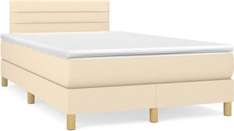 vidaXL Cama Box Spring Con Colch&oacute;n Y Luces Led Tela Crema 120x190 Cm Vidaxl