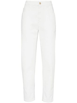 Brunello Cucinelli Monili-chain high-rise tapered jeans - women - Cotton/Spandex/Elastane - 44 - White