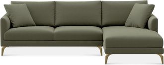 Castlery Lena Chaise Sectional Sofa Right Facing Customized, (Performance Fleece) Moss (Brass Legs), Spill Resistant, Removable Covers for Castlery