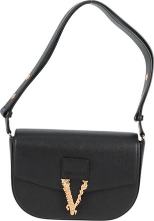 Versace Virtus Flap Messenger Bag Leather Black Leather Bag (Pre-Owned)