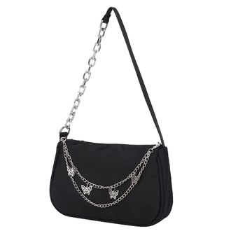 Generic Women Chain Shoulder Bag Zipper Nylon Female Black Underarm Bags Fashion Y2k Small Tote Handbags Trendy Armpit Purse (Black)