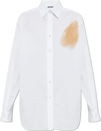 Moschino Katoenen shirt met print - Dames - Overhemden - Wit - XS - Katoen - Overhemden