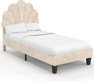IDMarket Letto Singolo A Conchiglia Amanda 90 X 190 Cm Con Base In Velluto Beige