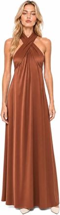 Ralph Lauren Tie-Back Charmeuse Halter Cocktailjurk - Dames - Avondkleed - Bruin - S - Satijn - Kleedjes