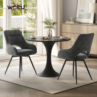 Woltu Woltu Juego De 2 Sillas De Comedor Giratorias 360&deg; De Terciopelo Chenilla, Dise&ntilde;o Moderno Con Patas De Metal Para Comedor/sala De Estar, Gris Oscuro
