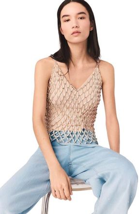 Maje Beaded top with lining in Ecru at Nordstrom, Size Medium