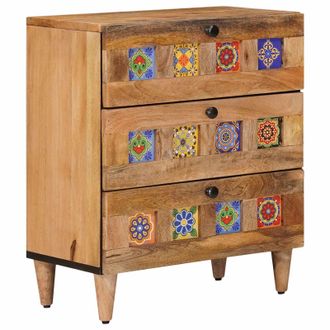 vidaXL Armario De Noche Natural 50 X 33 X 62 Cm Madera De Mango Maciza Vidaxl