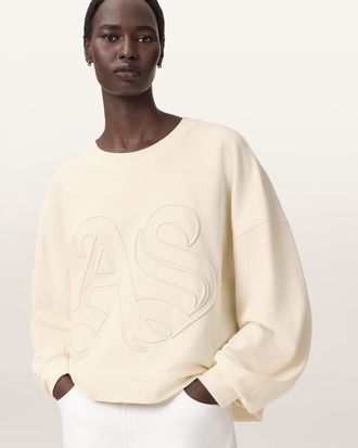 AllSaints Cotton Lila Embroidered Oversized Sweatshirt, Size: XS