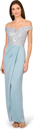 Adrianna Papell Womens Beaded Long Dress - Blue - Size 12 UK