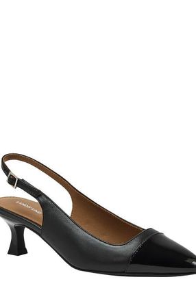 Lands End Leather Slingback Cap Toe Kitten Heels in Black at Nordstrom, Size 7.5