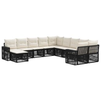 vidaXL Conjunto De Sof&aacute;s De Jard&iacute;n 11 Pcs Negro Y Blanco Crema Vidaxl