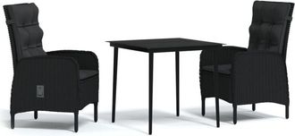 vidaXL Juego De Comedor De Jard&iacute;n 3 Piezas Con Cojines Negro Vidaxl