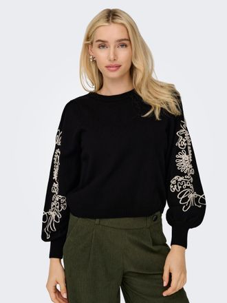 Only Strickpullover ONLY ONLMAGNOLIA LS DETAIL PULLOVER KNT NOOS, Damen, Gr. XL, schwarz (schwarz detail:with ecru), Strick, Obermaterial: 51% Viskose, 26%