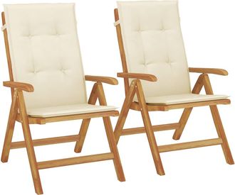 vidaXL Sillas Plegables Reclinables Con Cojines, 2 Unidades, Madera Maciza De Teca. Vidaxl