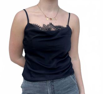 Suncoo Livia Silk Cami With Lace Insert In Black